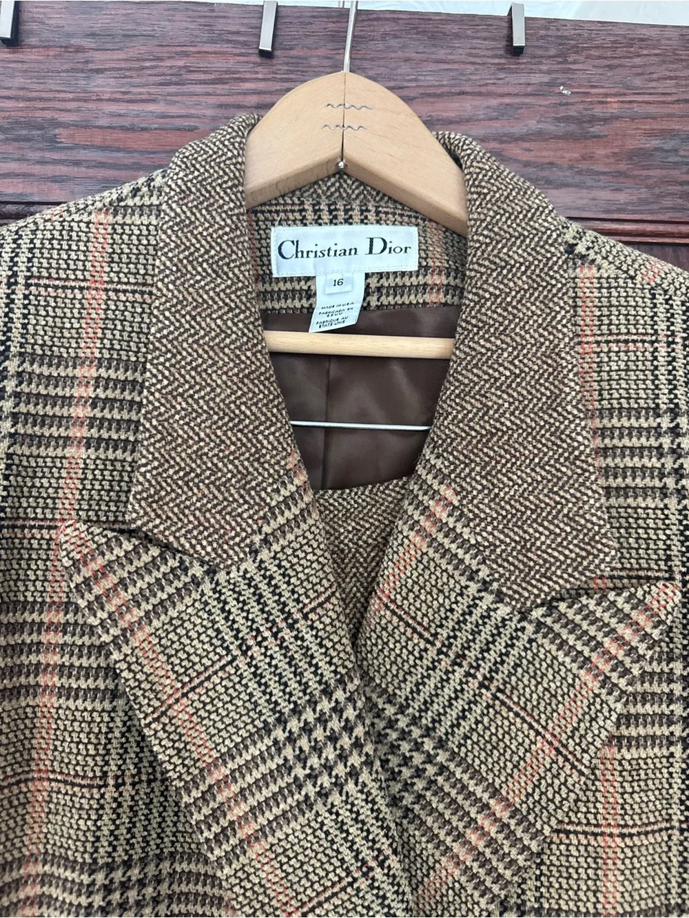 Vintage Christian Dior Houndstooth Wool Blazer with matching skirt